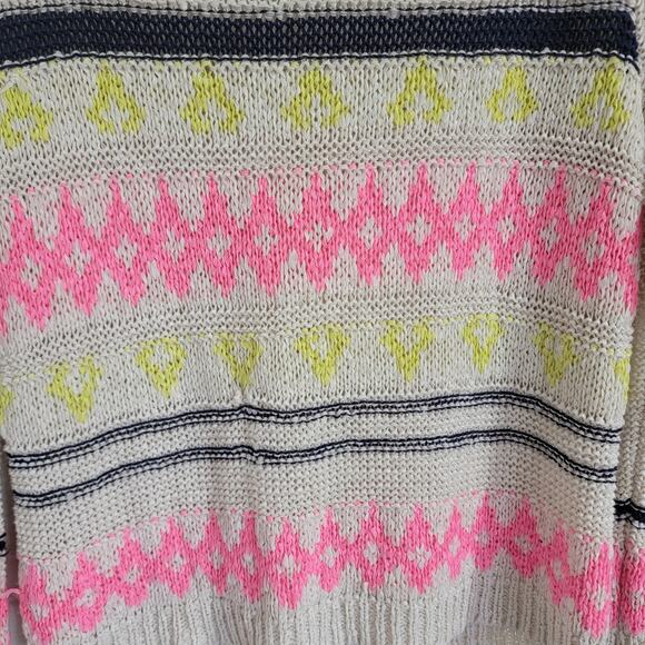Mustard Seed Womens Crocheted Sweater Neon Aztec Tribal Print Long Sleeve Small - Picture 2 of 7